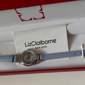 Liz Claiborne Silver Case with Light Blue Strap Watch
